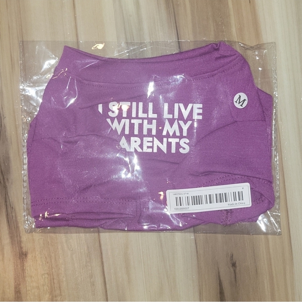 NWT Purple "I Still Live With My Parents" Dog Tshirt